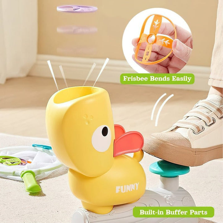 Kids' flying disc launcher promotes active play and outdoor fun. Battery-free design for endless enjoyment.