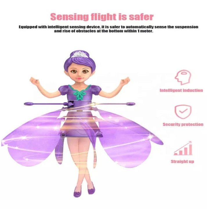 Gesture-controlled flying doll, an interactive toy for children with dynamic LED lights for magical fun.