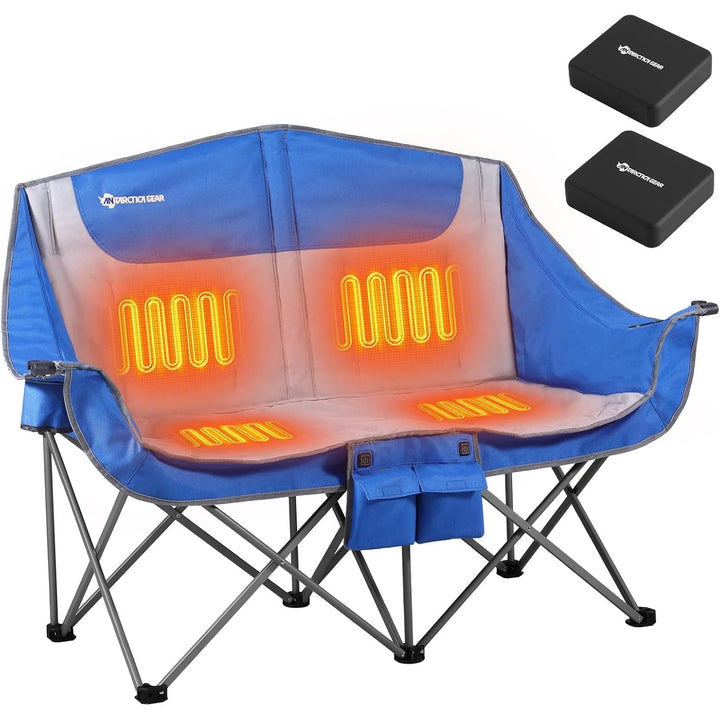 Unisex heated double camping chair. Ultimate outdoor seating for cozy adventures, couples, and family fun.