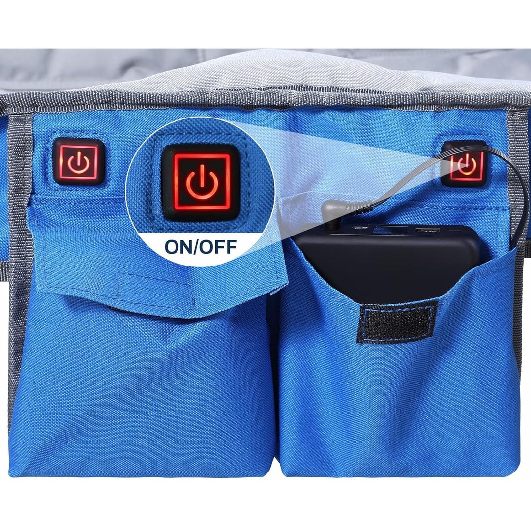 Convenient folding heated double camping chair. Simple setup for any outdoor activity, portable and compact.
