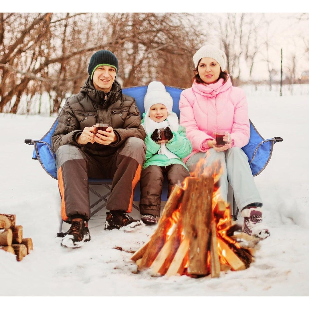 Versatile unisex heated double camping chair. Suitable for all outdoor enthusiasts seeking comfort & warmth.