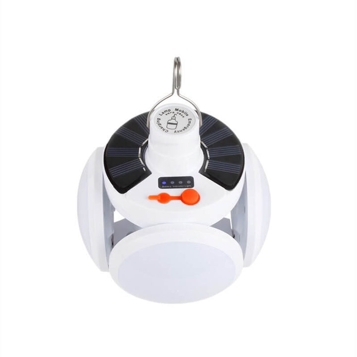 Unisex foldable solar LED lantern, rechargeable for camping & emergency power outages. Bright & portable.