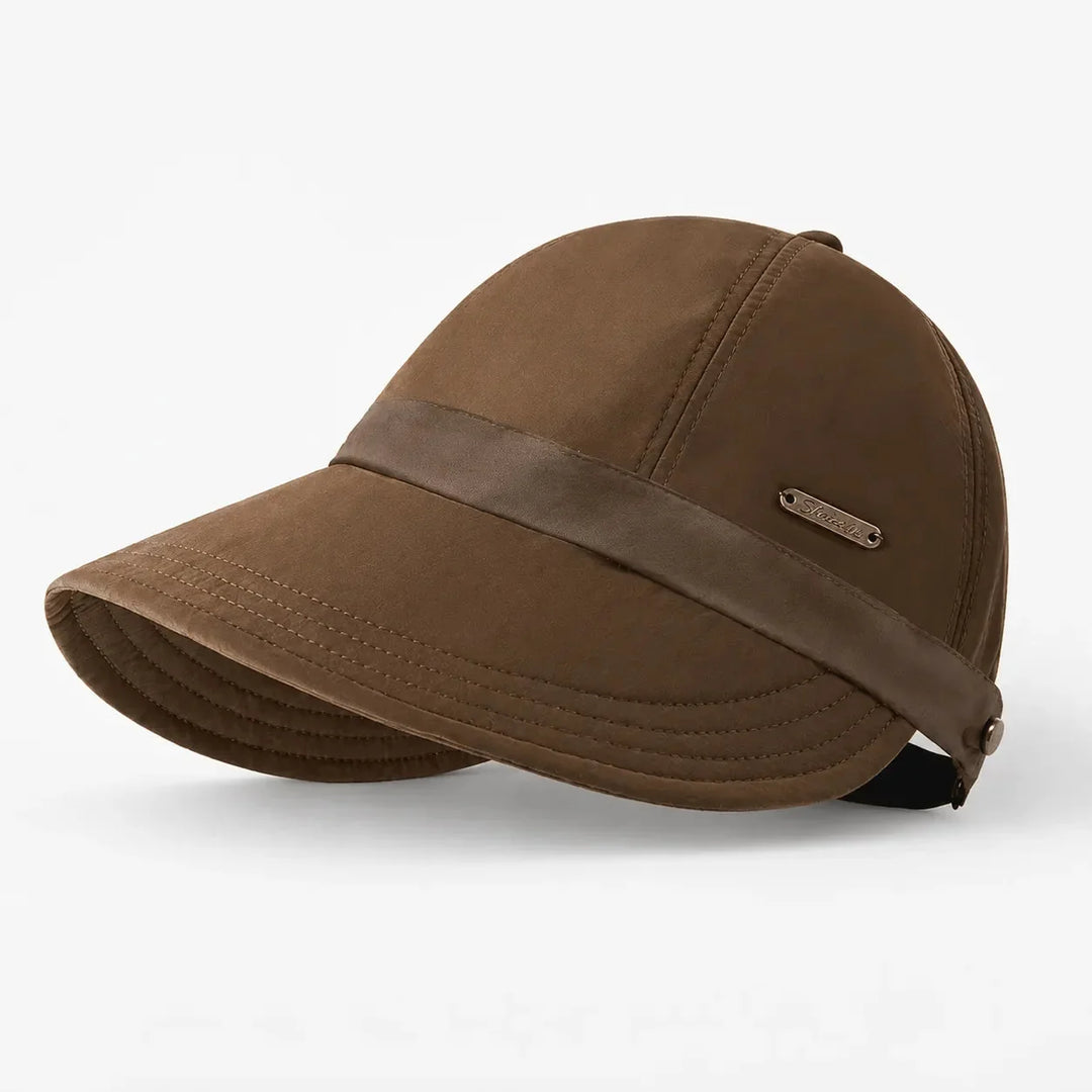UPF 50+ women's wide-brim sun hat, foldable for easy travel, great for beach & outdoor.