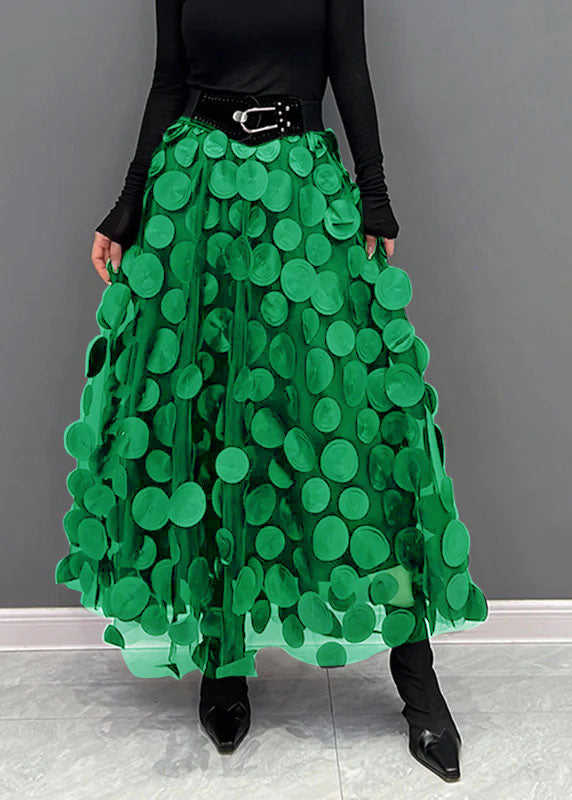 Comfortable yet elegant women's polka dot midi skirt, textured A-line with a flattering high waist.