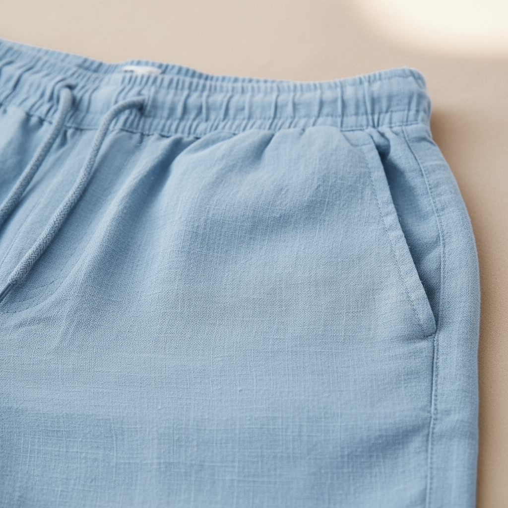 Comfortable men's drawstring shorts, relaxed fit, ideal for summer beachwear or warm weather casual outfits.