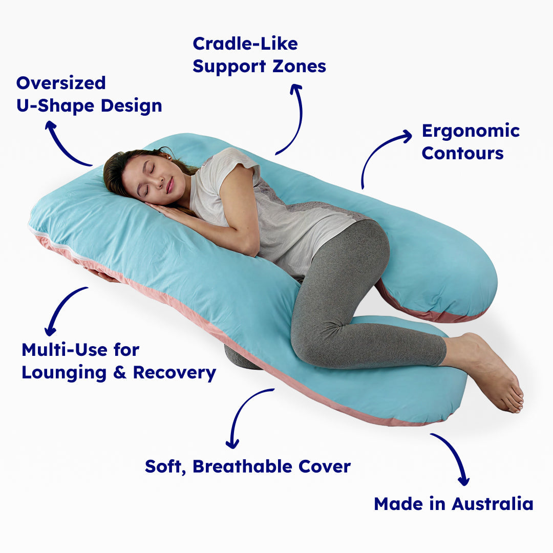 Comfort body pillow with removable cover, perfect for all-night sleep aid & support.