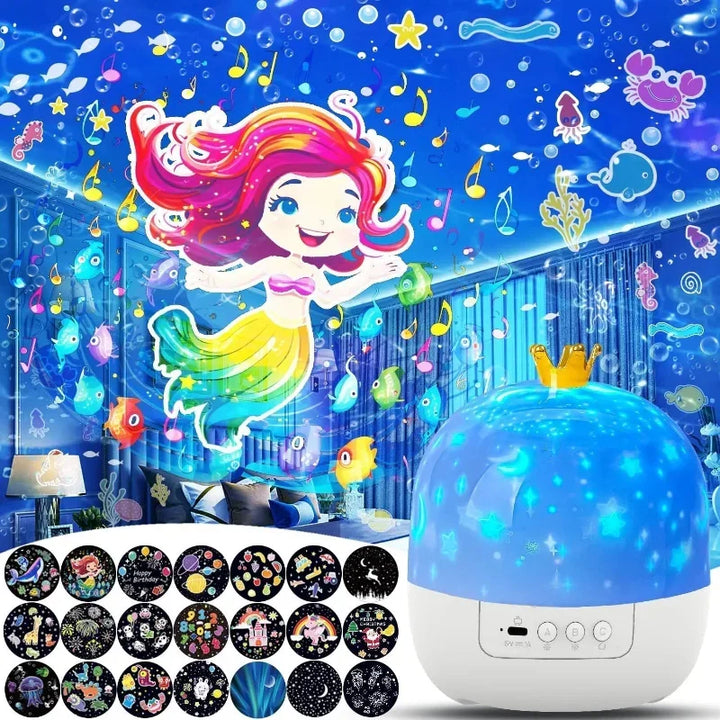 Relaxing galaxy star projector night light, ideal sleep aid & ambiance creator for soothing room decor.