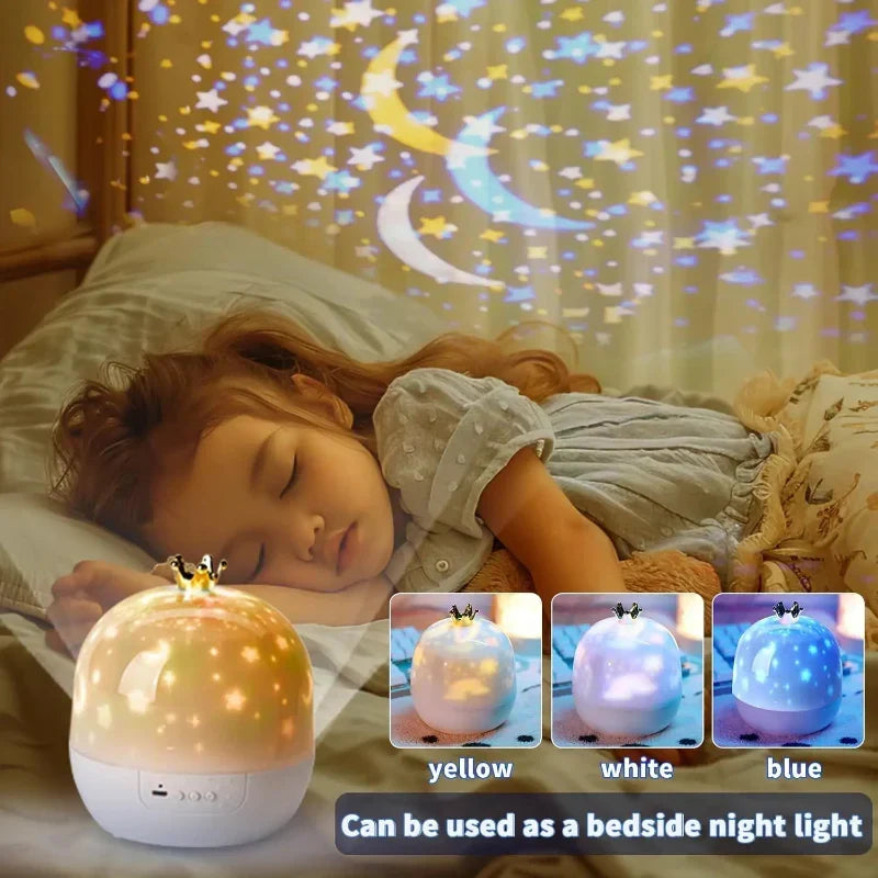 Customizable galaxy projector night light with rotating stars, perfect for unique room ambiance & decor.