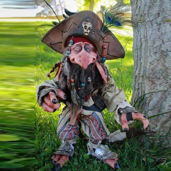 Charming hard plastic goblin statue, a delightful outdoor decoration for garden, patio, or fantasy themes.