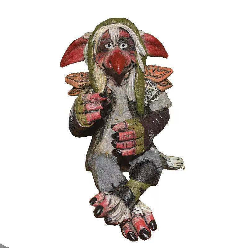 Whimsical hard plastic goblin statue adds a charming touch to garden decor and outdoor fantasy landscapes.