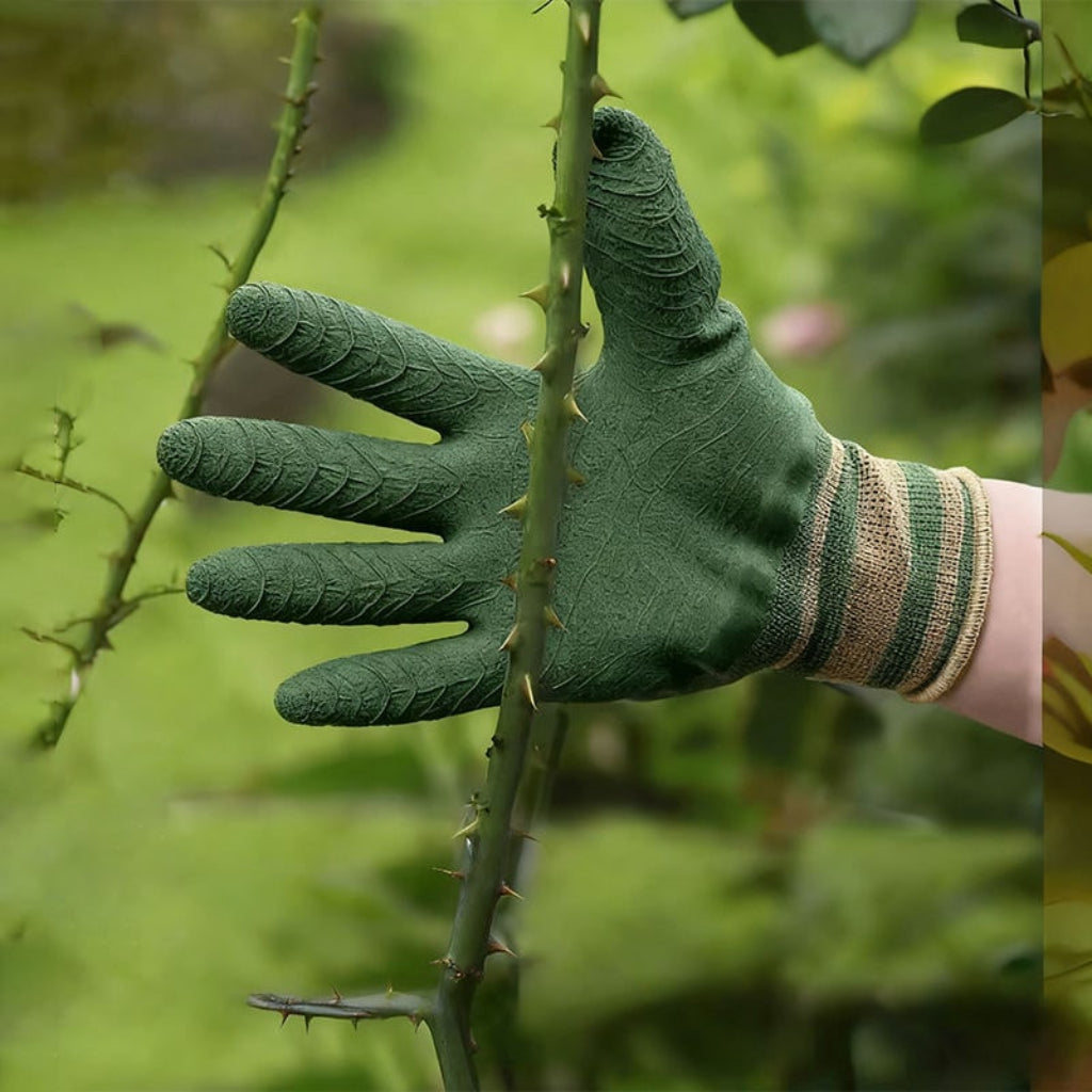 Puncture resistant gardening gloves with latex coating for breathable garden protection & comfortable yard work.