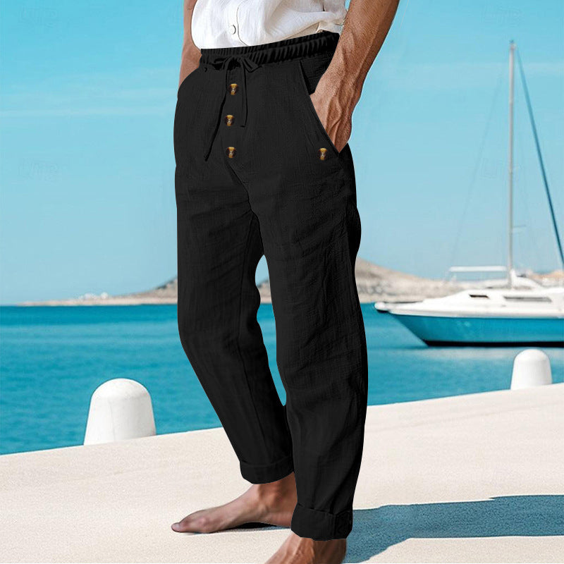 Versatile men's relaxed fit linen cargo pants for summer, offering style & comfort for travel.