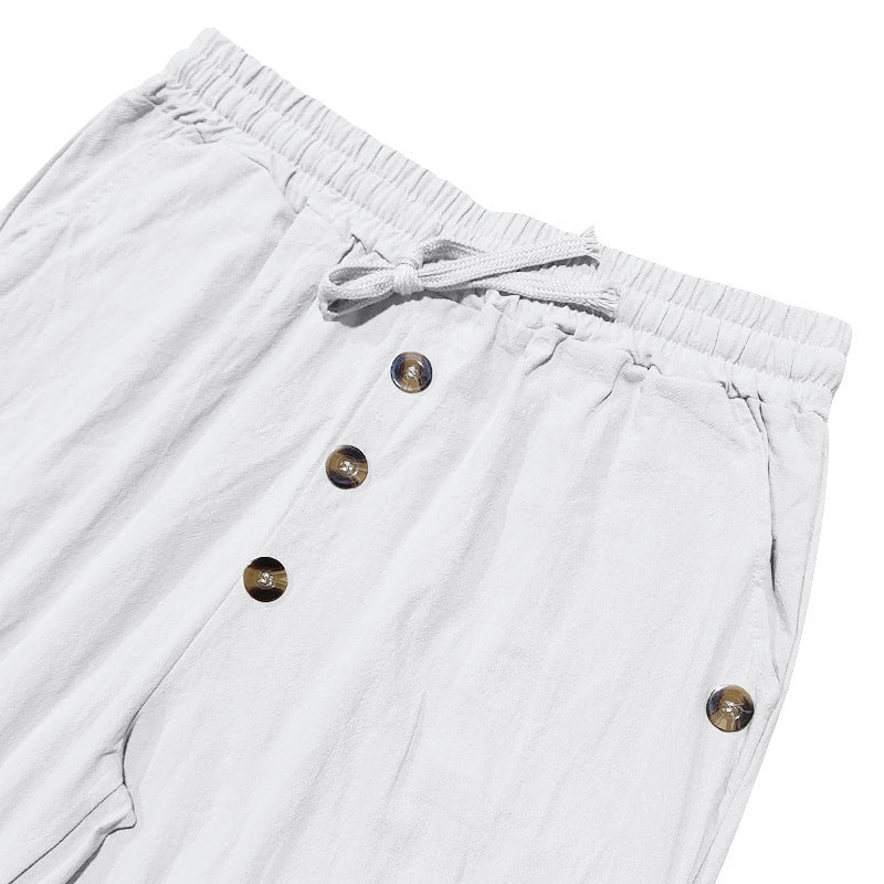 Practical cargo pocket on men's linen utility pants, designed for summer casual wear and everyday use.