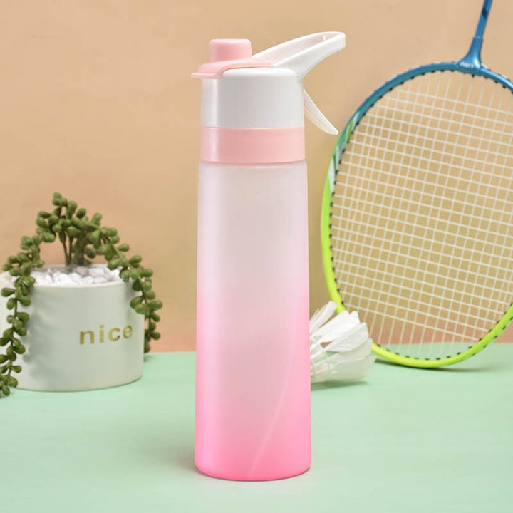 Girls' misting water bottle with spray for sports hydration, cooling, and active lifestyle.