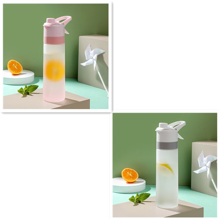 Refreshing girls' misting bottle, features an easy-to-use spray for instant cooling.