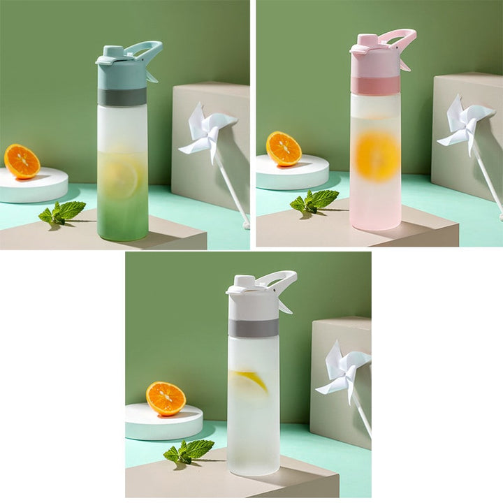 Girls' hydration bottle with unique misting spray, perfect for hot weather sports.