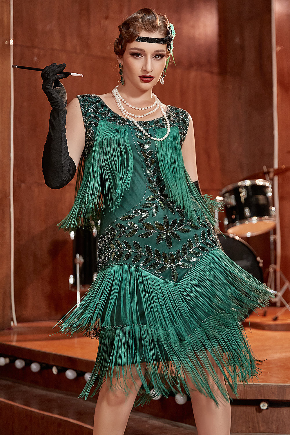Sophisticated Art Deco flapper dress with sequins & pearls, a special occasion gown.