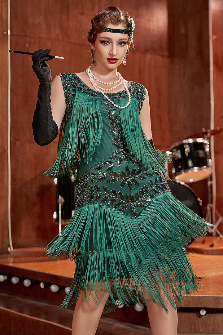 Sophisticated Art Deco flapper dress with sequins & pearls, a special occasion gown.