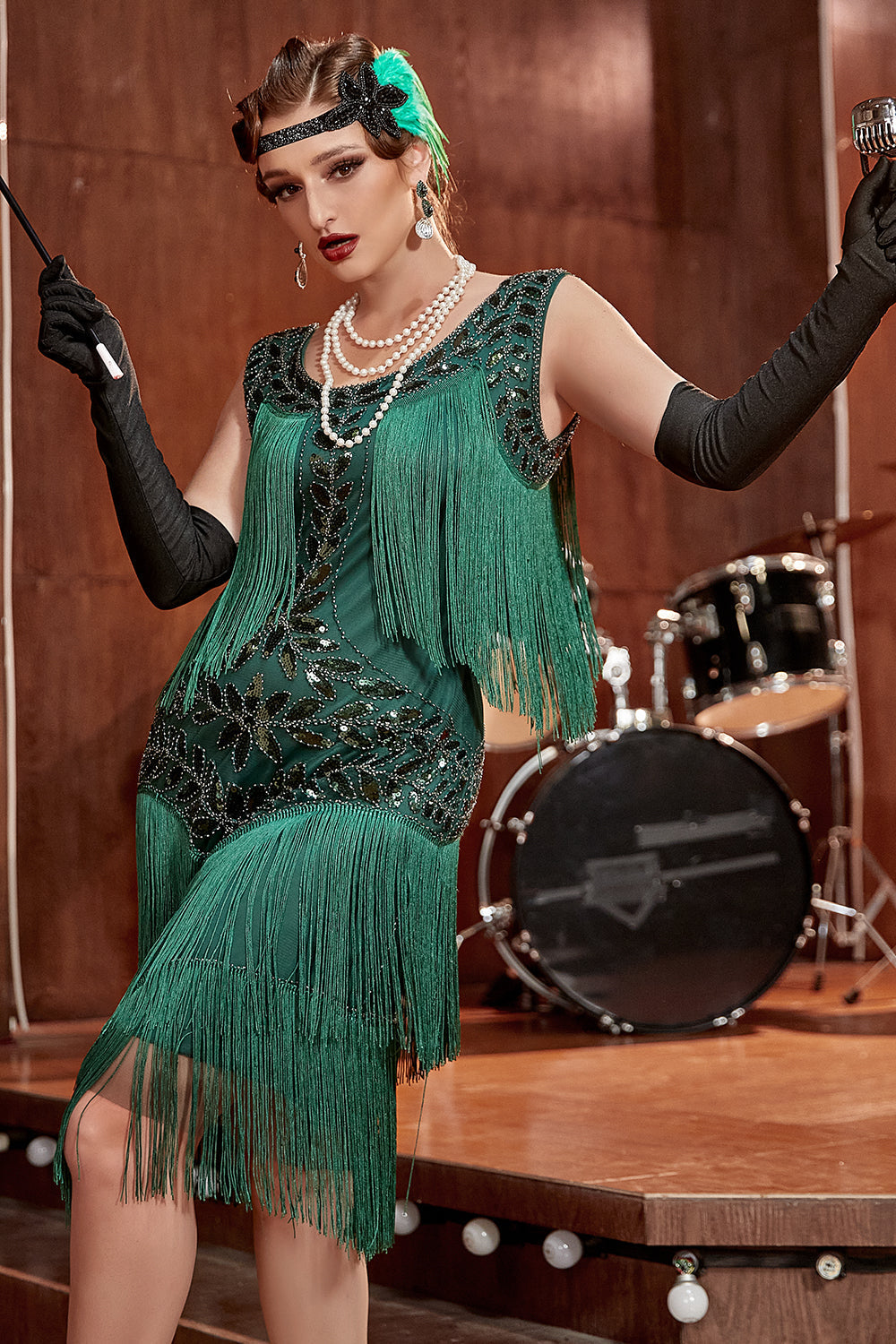 Charleston flapper dress, vintage-style, sequin and pearl embellished for a special evening.