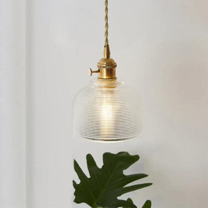 Transparent glass pendant lamp, contemporary dining room and kitchen lighting.