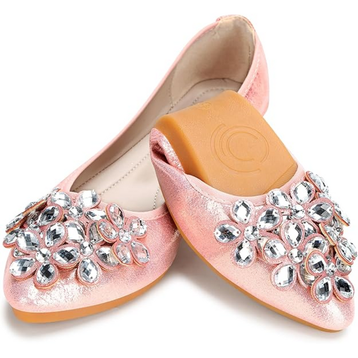 Women's sparkling rhinestone ballet flats, comfortable and foldable travel shoes.