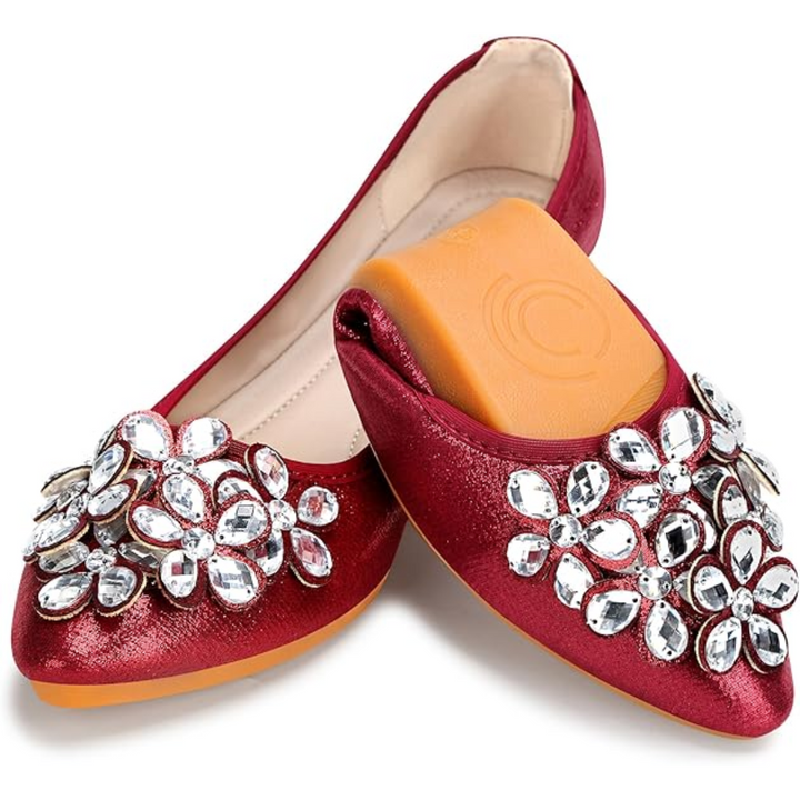 Yelena glittering rhinestone ballerina flats, women's foldable travel shoes.