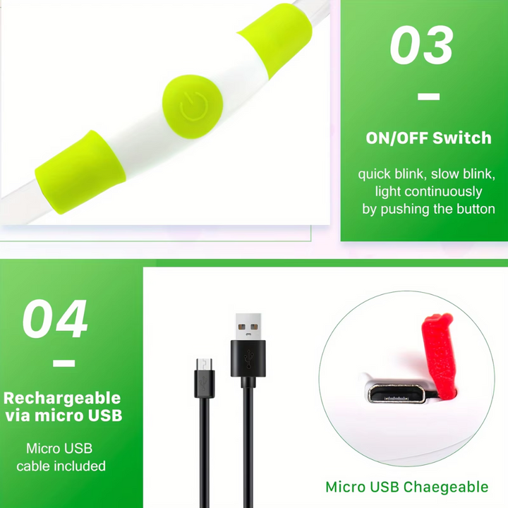 Visible dog LED collar, USB rechargeable. Enhances pet safety during night time walks.