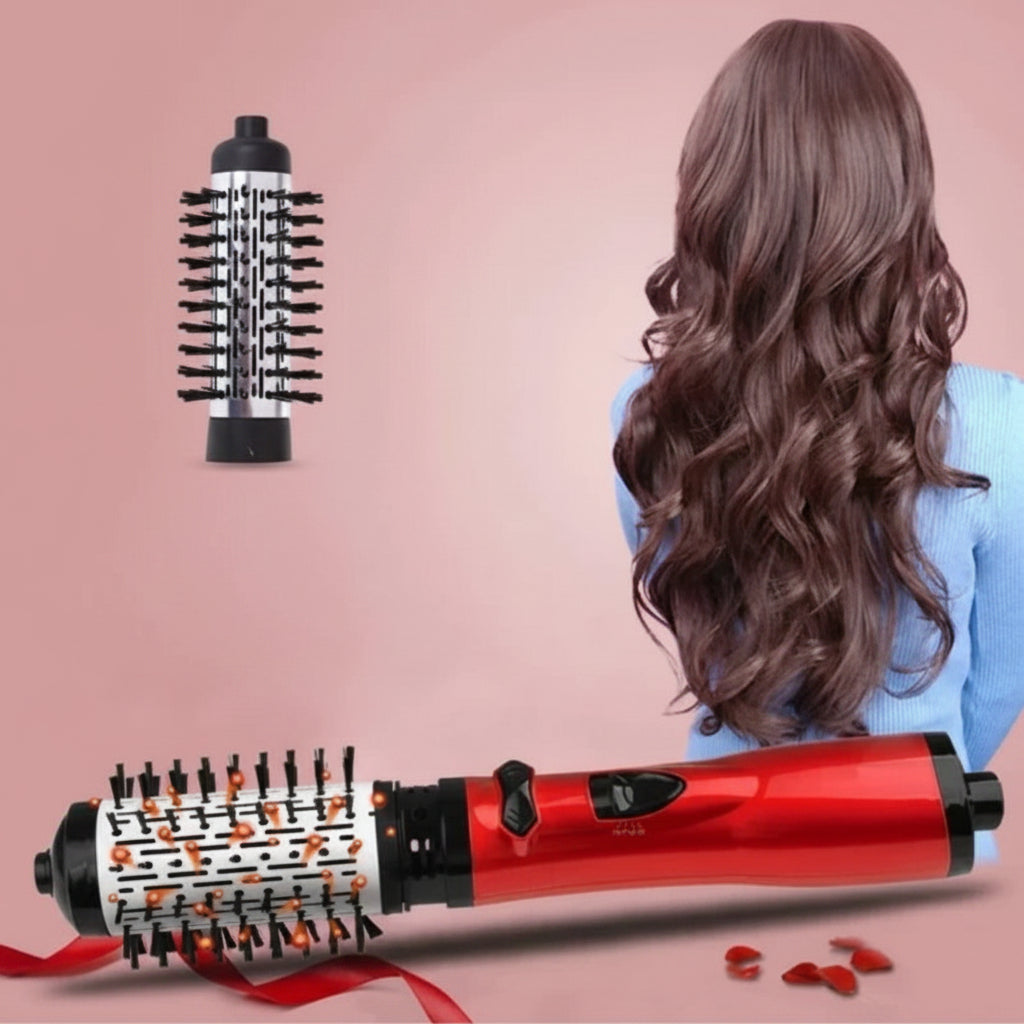 Innovative multifunctional styler and blow dry brush tames frizz for sleek, salon-quality hair on wet or dry hair.