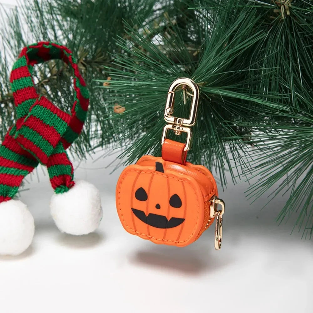 Unisex Halloween & Christmas ghost keychain made from PU leather, functions as a mini storage bag and festive charm.