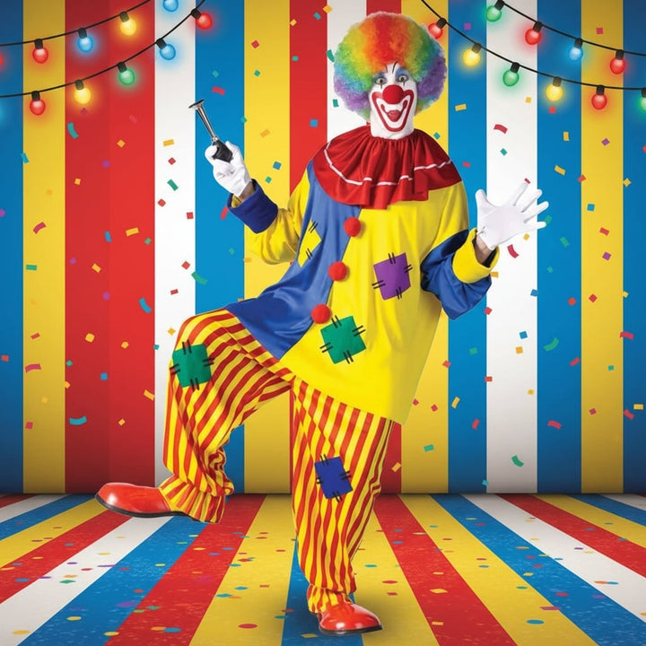 Unisex adult clown costume for Halloween or circus parties. Colorful & funny dress-up outfit.