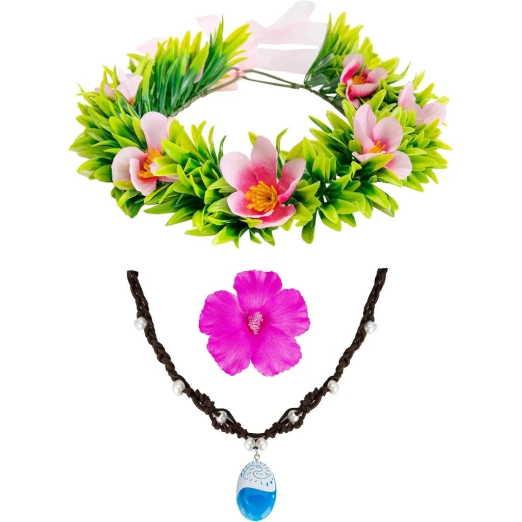 Fabric tropical flower crown headband & necklace. Fun unisex accessory for luau, Halloween costume, or summer party.