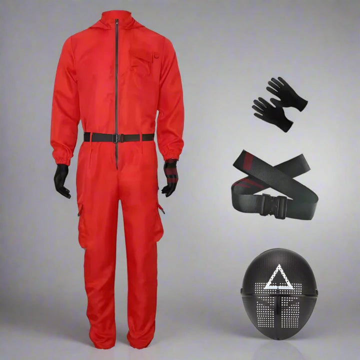 Adult's red guard jumpsuit, an essential part of the complete Halloween cosplay outfit.