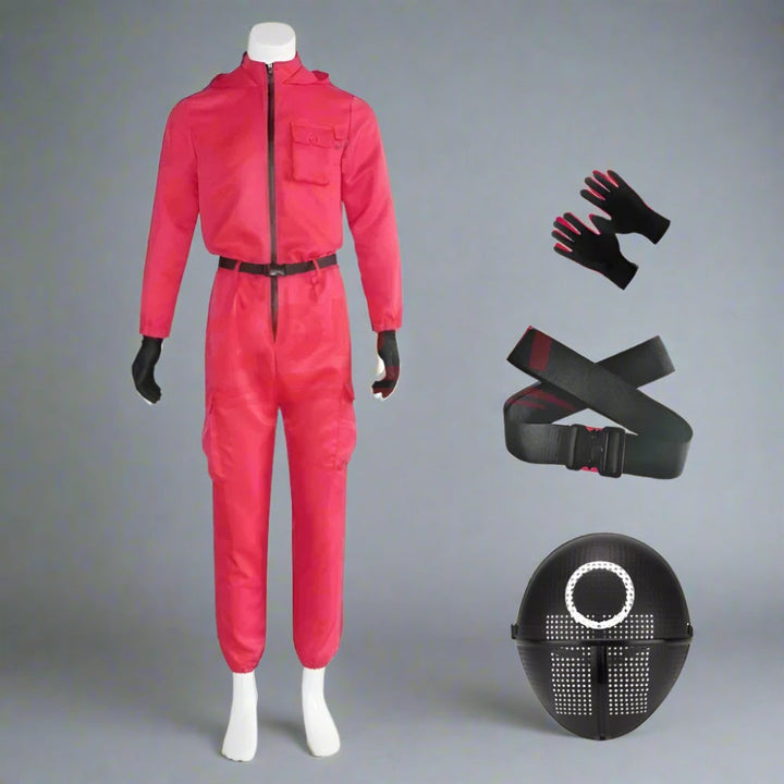 Side profile of the adult Halloween guard jumpsuit costume, showcasing the unique design.