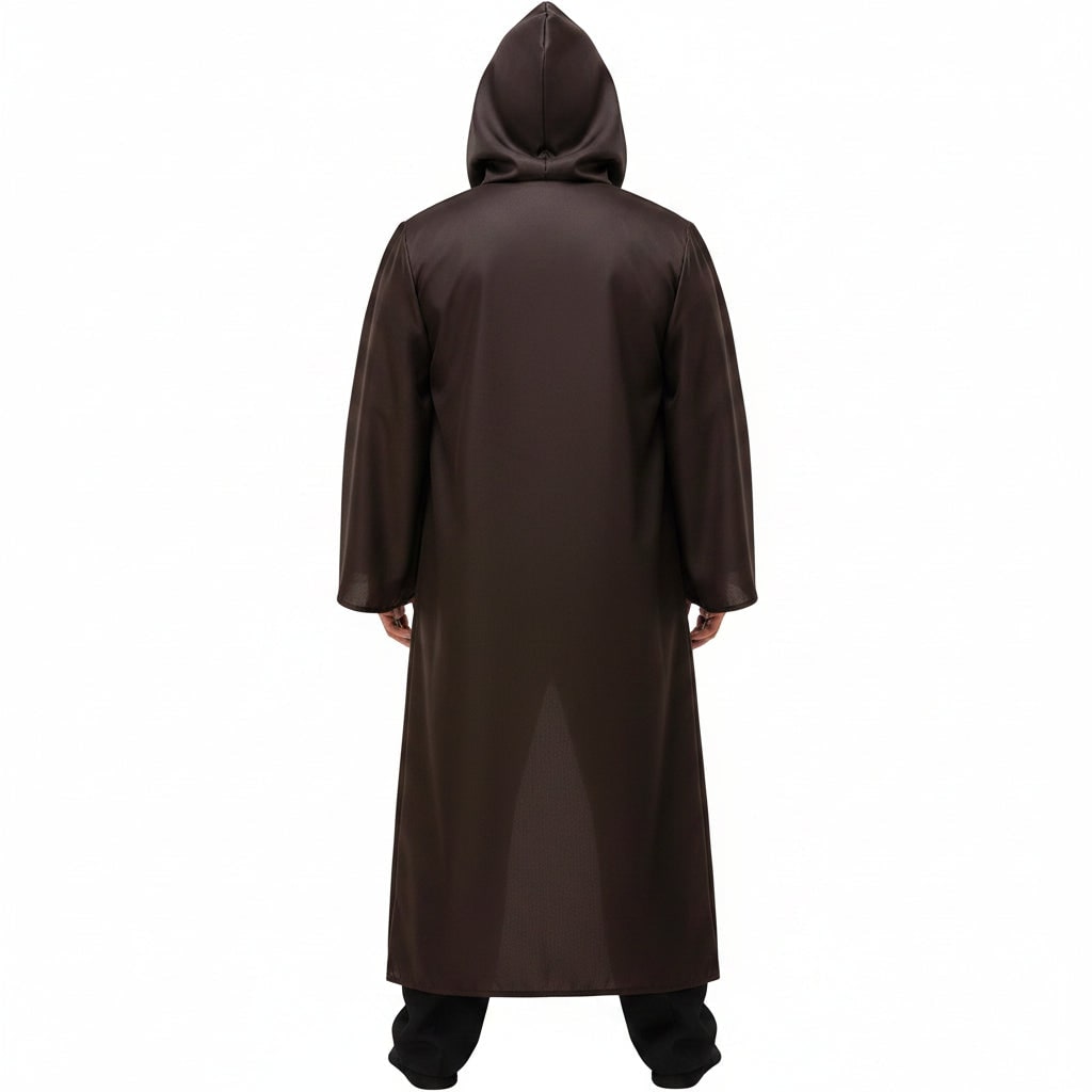 Men's long hooded adventure outfit, versatile for fantasy cosplay, Halloween costume, or wizard dressup.
