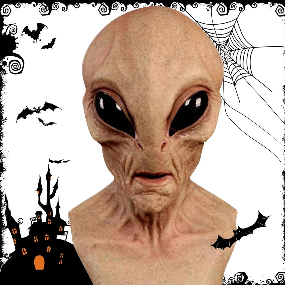 Detailed sci-fi alien full head mask, realistic design, great for cosplay, Halloween monster costume.