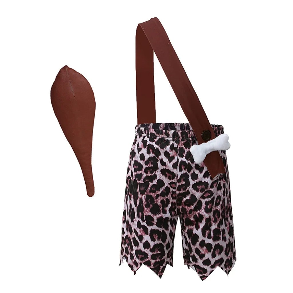 Authentic-looking kids' Stone Age caveman costume with ragged edges, faux fur, and bone details for immersive role-play.