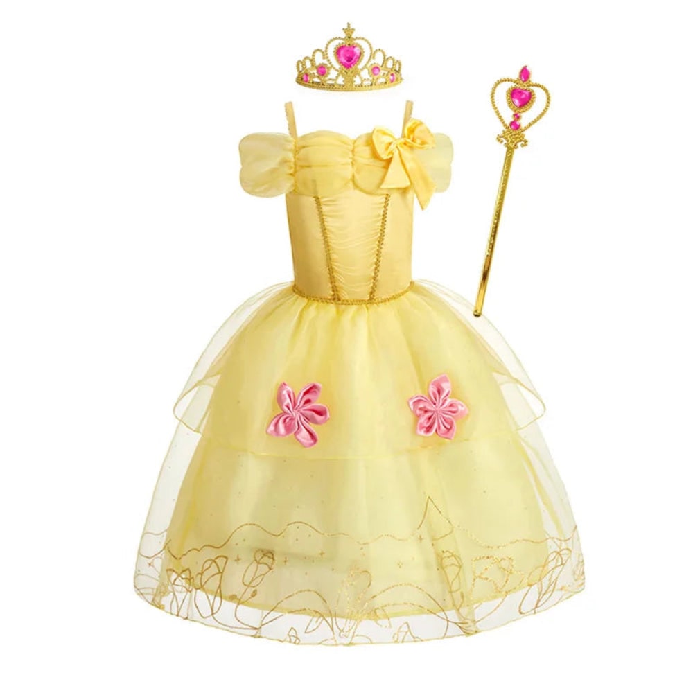 Kids' elaborate fairy tale princess dress-up outfit for costume parties.