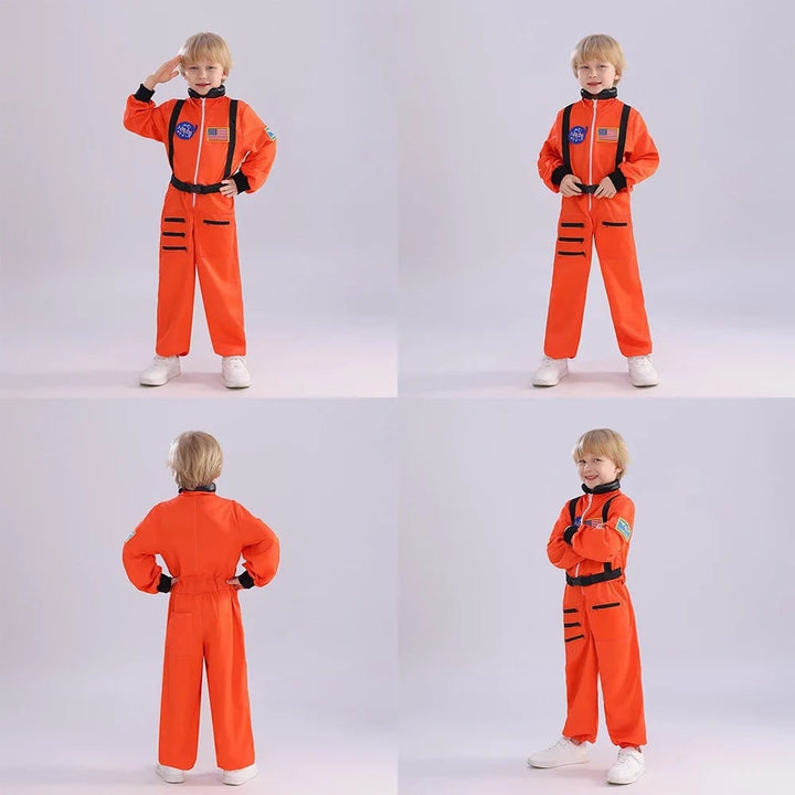 Little one in a vibrant astronaut Halloween costume, ready for fun sci-fi themed parties.