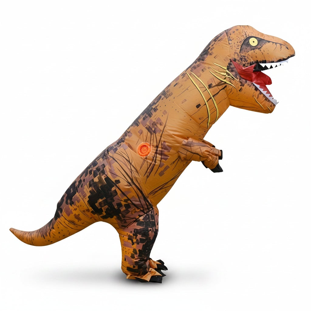 Little boy having fun in a lightweight, easy-to-inflate dinosaur costume, great for any kids' costume party.