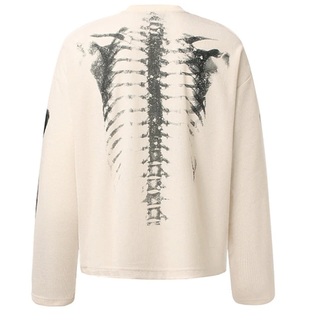 Men's skeleton print long sleeve t-shirt. Ideal Halloween costume with skull graphic for spooky themed parties.