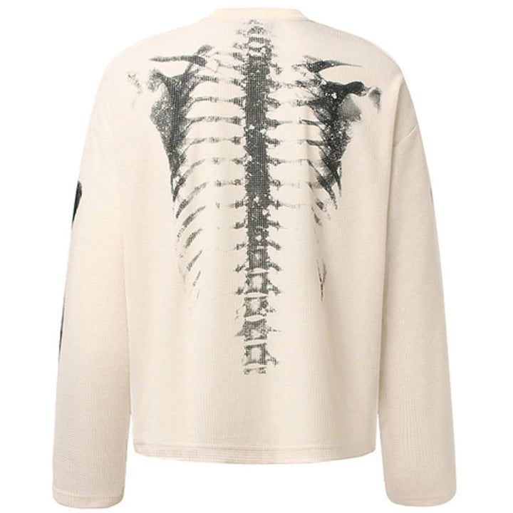 Men's skeleton print long sleeve t-shirt. Ideal Halloween costume with skull graphic for spooky themed parties.