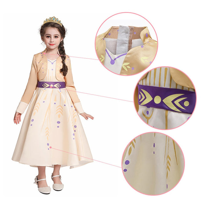Magical yellow long sleeve princess dress for girls. A complete fairytale costume for Halloween, parties, and fantasy dress-up.