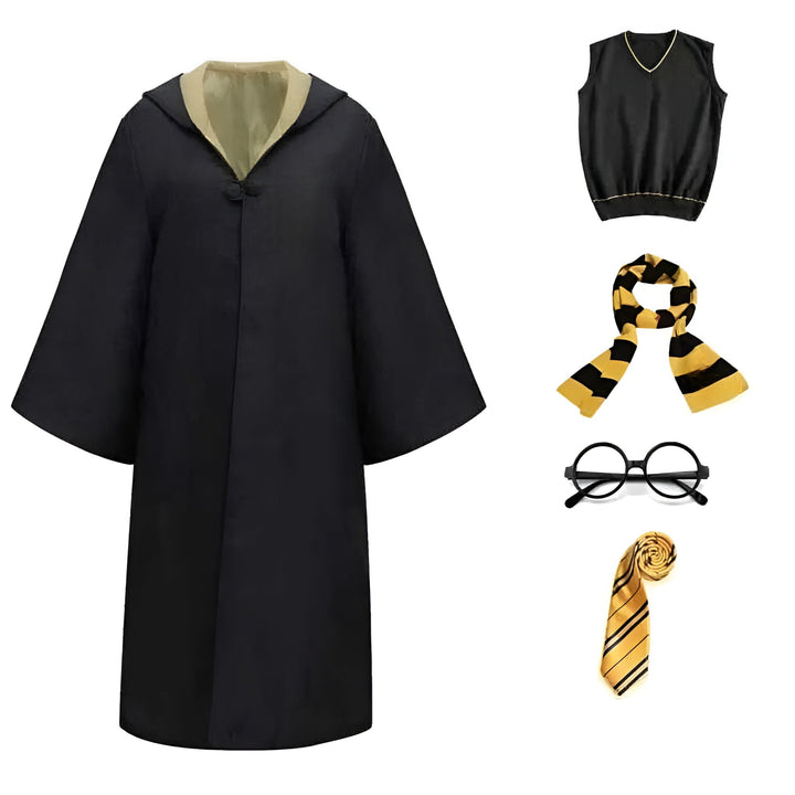 High-quality unisex wizard Halloween costume cloak & school uniform for adult & teen cosplay.