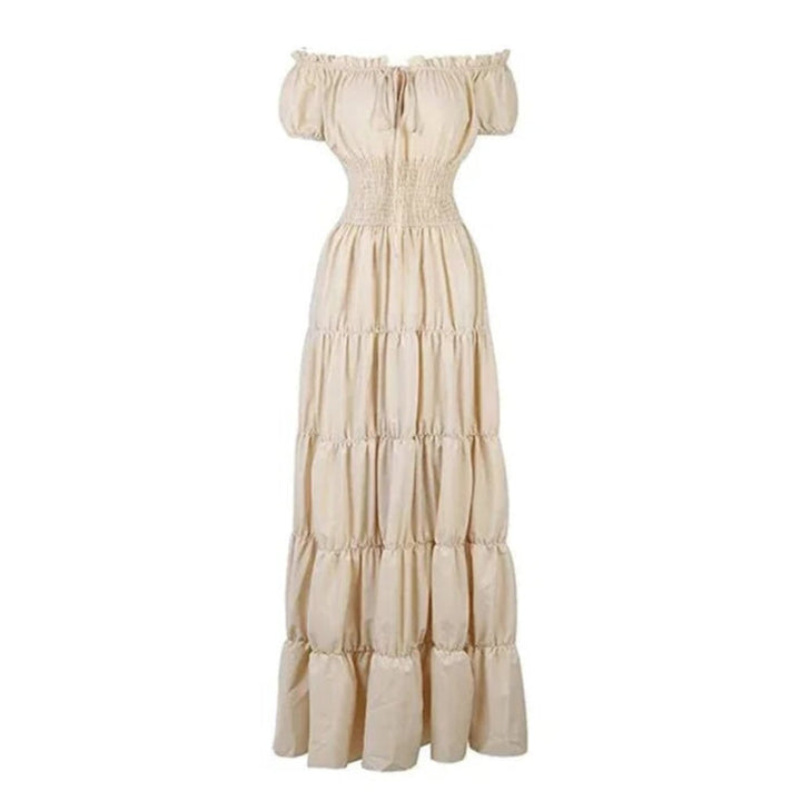 Chic off shoulder maxi dress for women, perfect boho summer style & vacation wear.