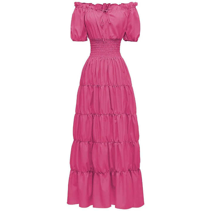 Graceful off shoulder flowy maxi dress for women, perfect casual boho summer style.