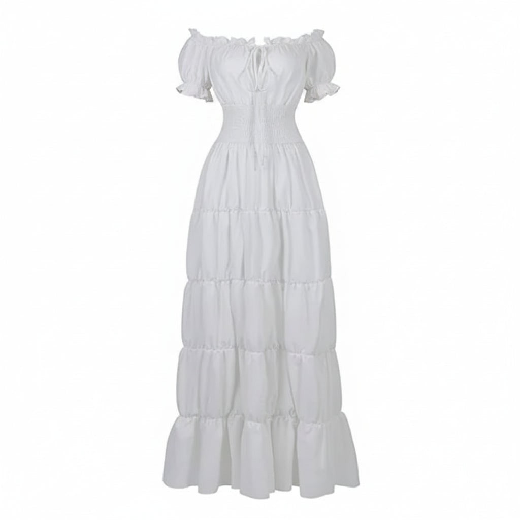 Boho off shoulder summer maxi dress for women, elegant and comfortable vacation wear.