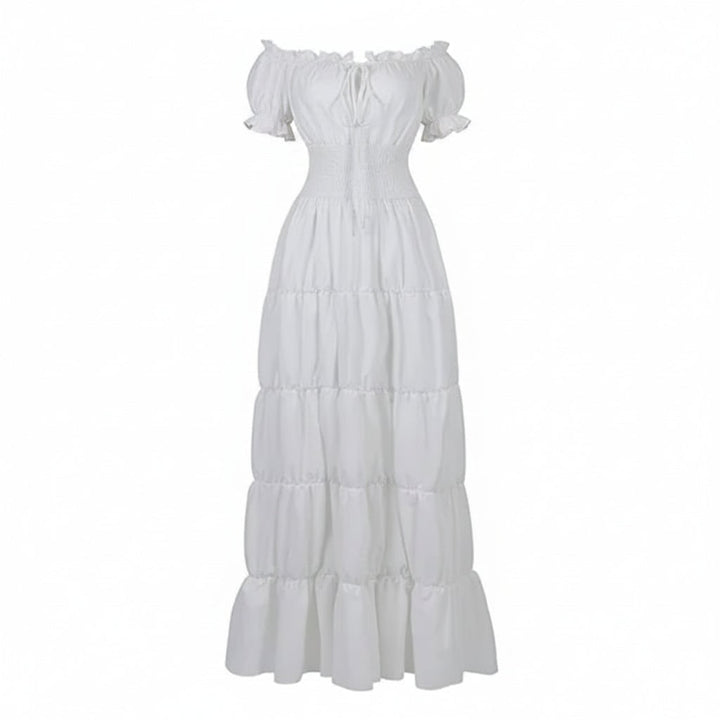 Boho off shoulder summer maxi dress for women, elegant and comfortable vacation wear.