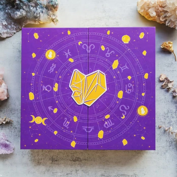 Unisex Halloween crystal advent calendar with real gemstones, a festive and spiritual gift for all ages. Great decor!
