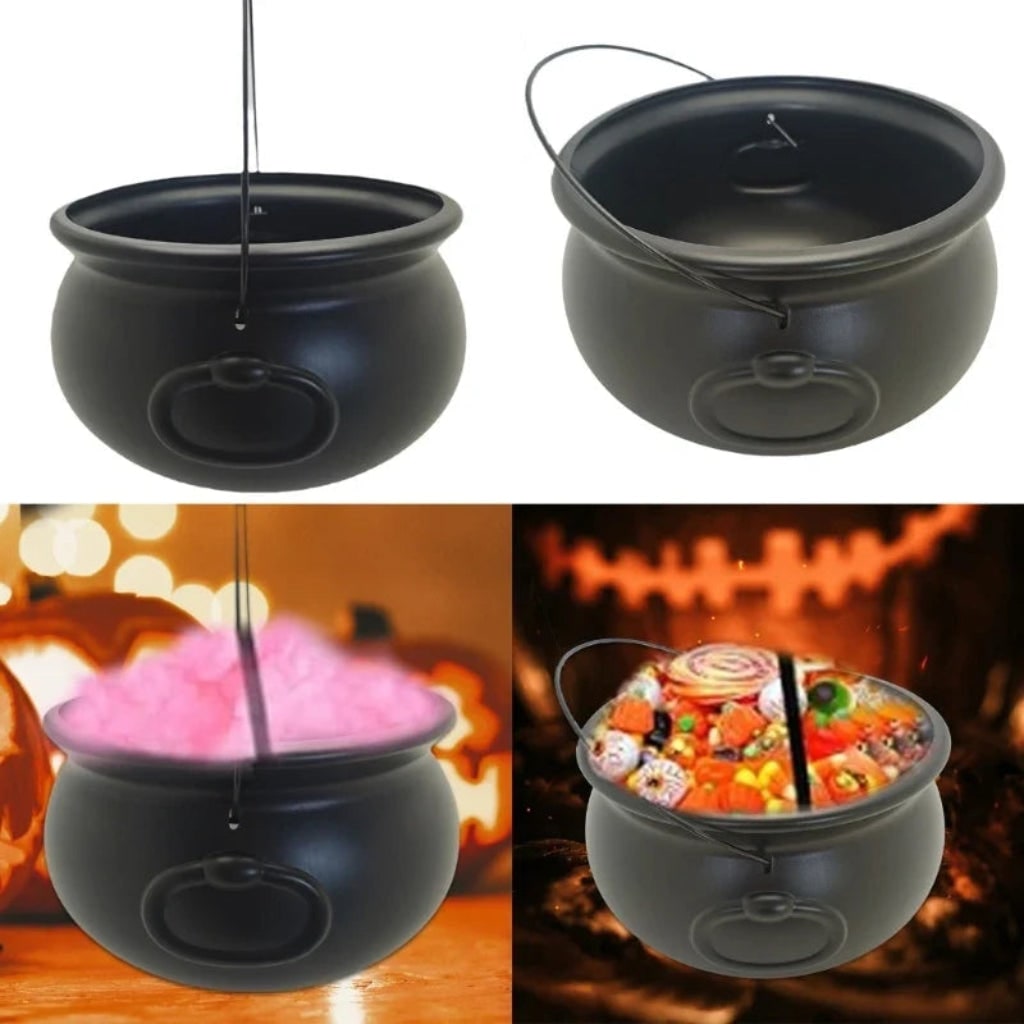 Empty Halloween cauldron prop for party decor; perfect for spooky displays or holding trick or treat candy.