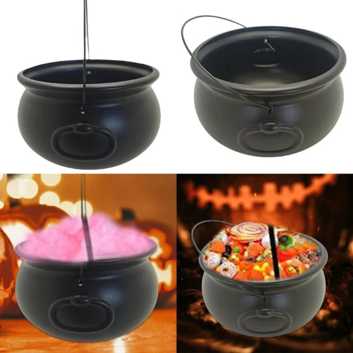 Empty Halloween cauldron prop for party decor; perfect for spooky displays or holding trick or treat candy.